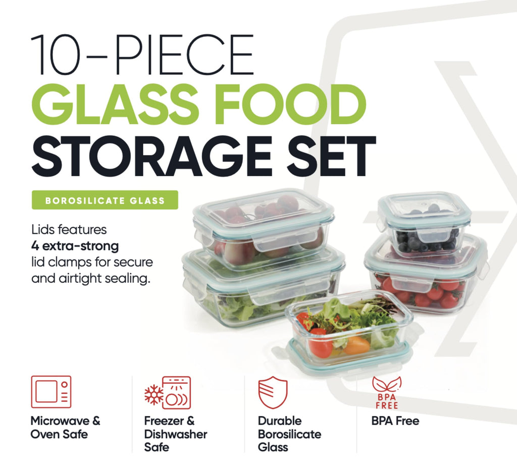 10-Piece Glass Food Storage Containers with Airtight Locking Lids