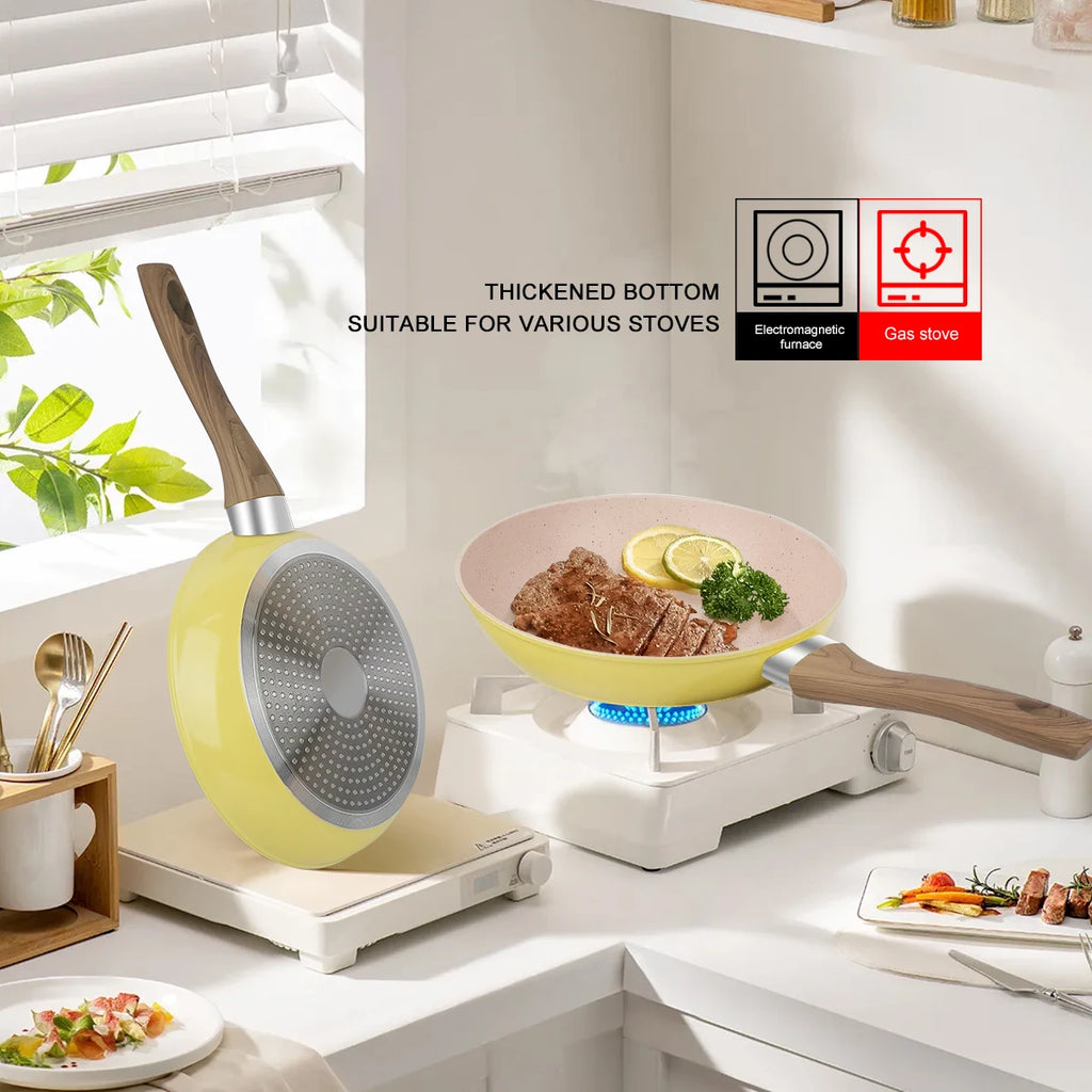 20/24/28cm Colorful Frying Pan with Wooden Handle, Nonstick