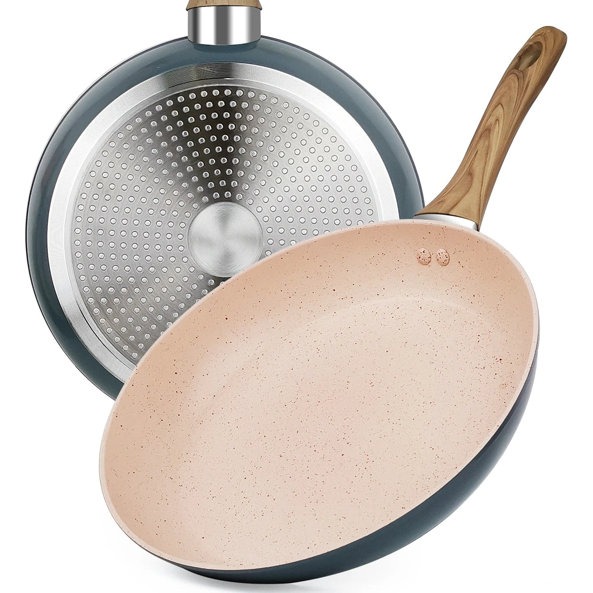 20/24/28cm Colorful Frying Pan with Wooden Handle, Nonstick