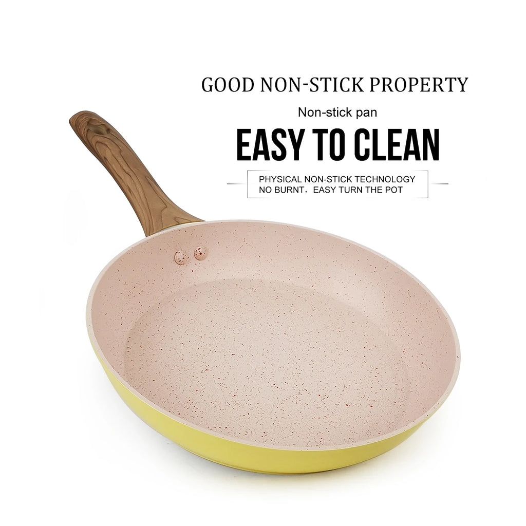 20/24/28cm Colorful Frying Pan with Wooden Handle, Nonstick