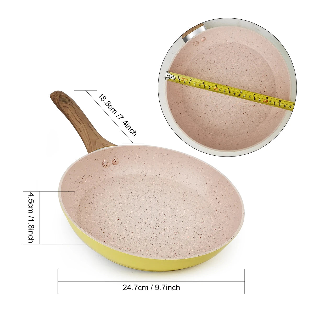 20/24/28cm Colorful Frying Pan with Wooden Handle, Nonstick