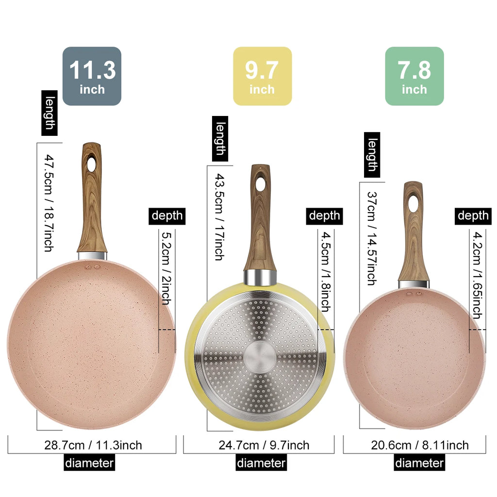 20/24/28cm Colorful Frying Pan with Wooden Handle, Nonstick