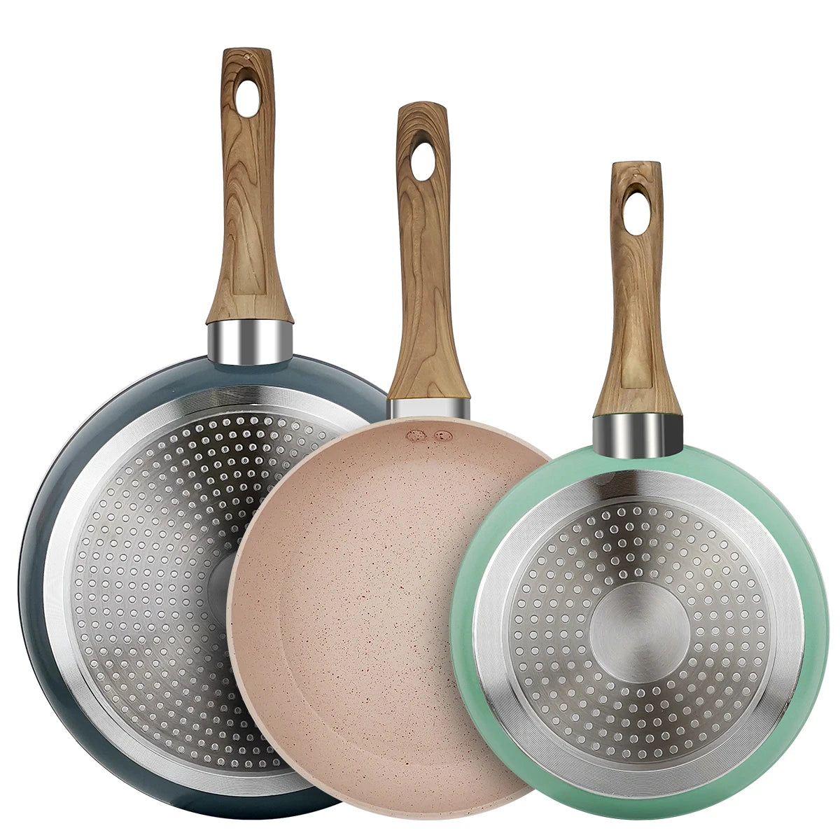 20/24/28cm Colorful Frying Pan with Wooden Handle, Nonstick