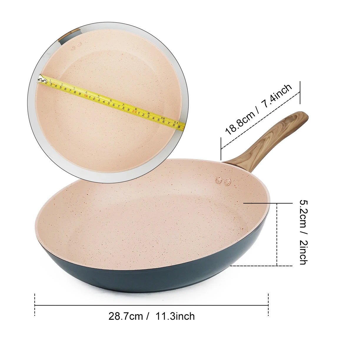 20/24/28cm Colorful Frying Pan with Wooden Handle, Nonstick