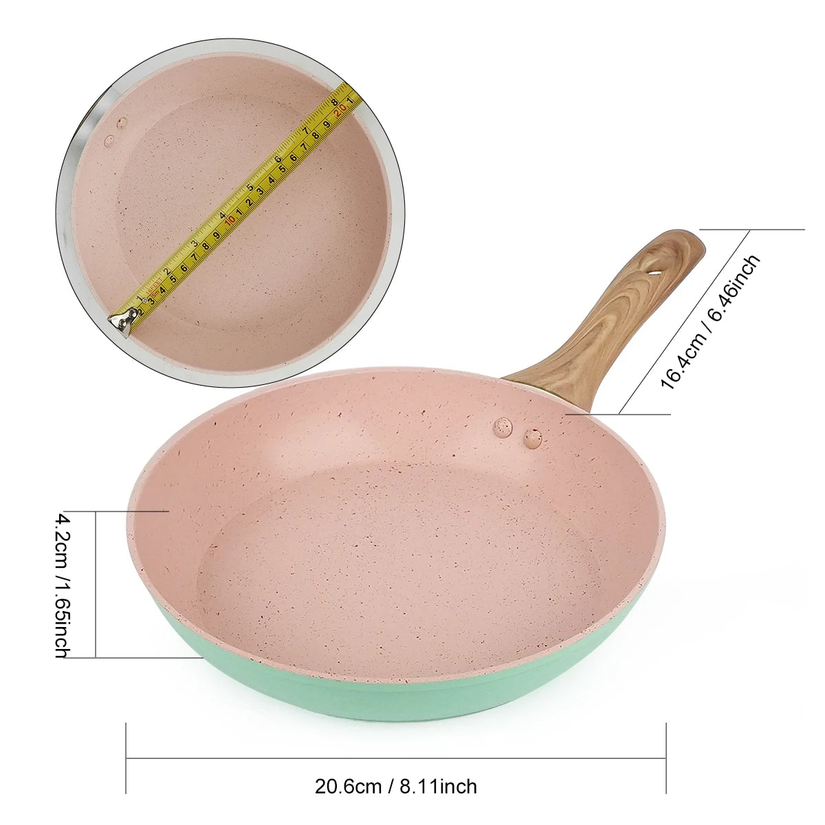20/24/28cm Colorful Frying Pan with Wooden Handle, Nonstick