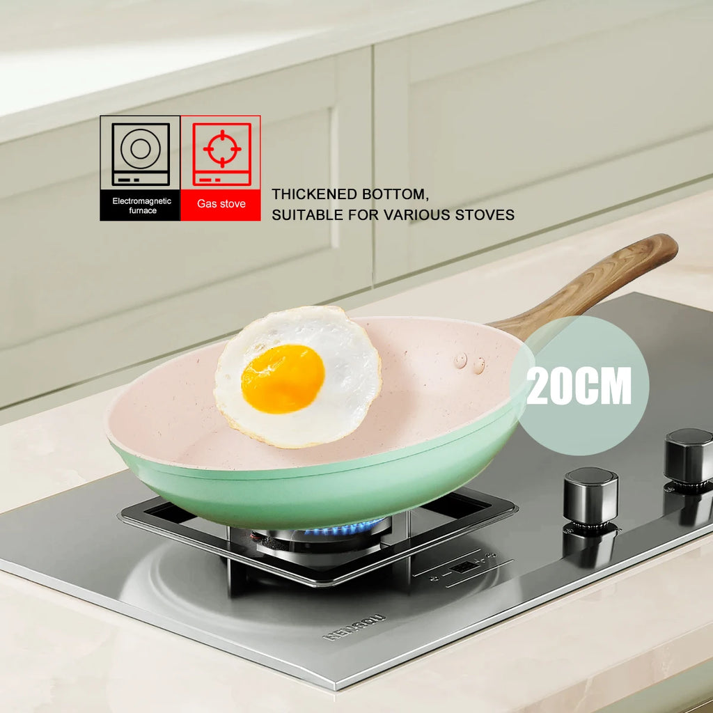 20/24/28cm Colorful Frying Pan with Wooden Handle, Nonstick