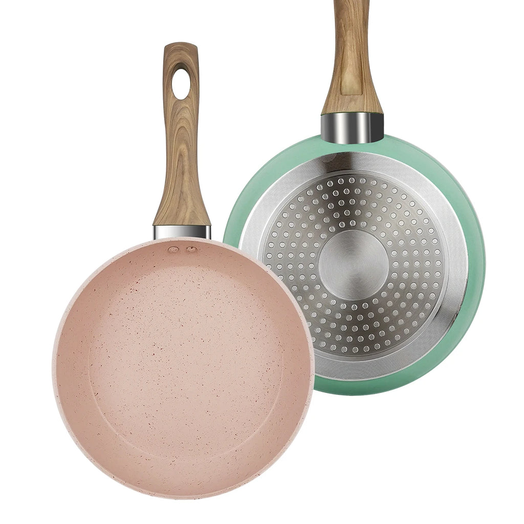 20/24/28cm Colorful Frying Pan with Wooden Handle, Nonstick