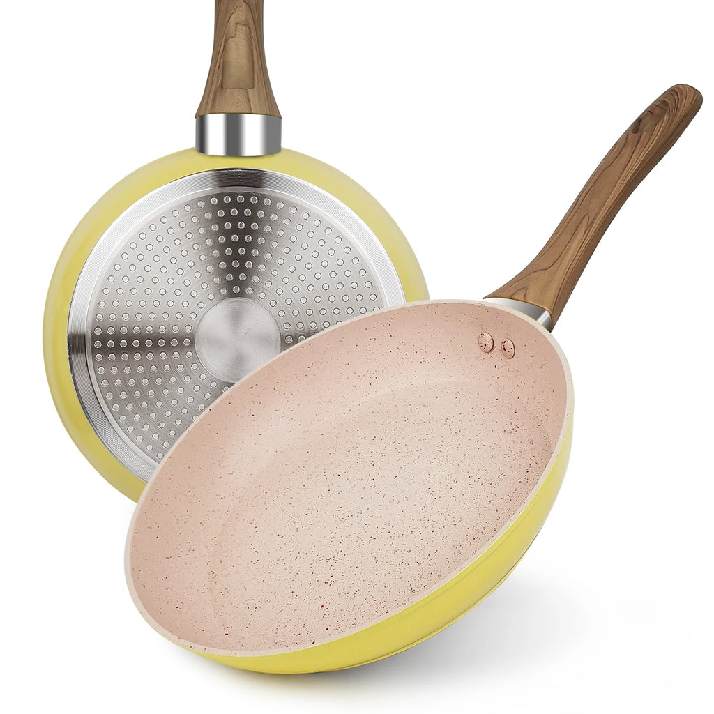 20/24/28cm Colorful Frying Pan with Wooden Handle, Nonstick