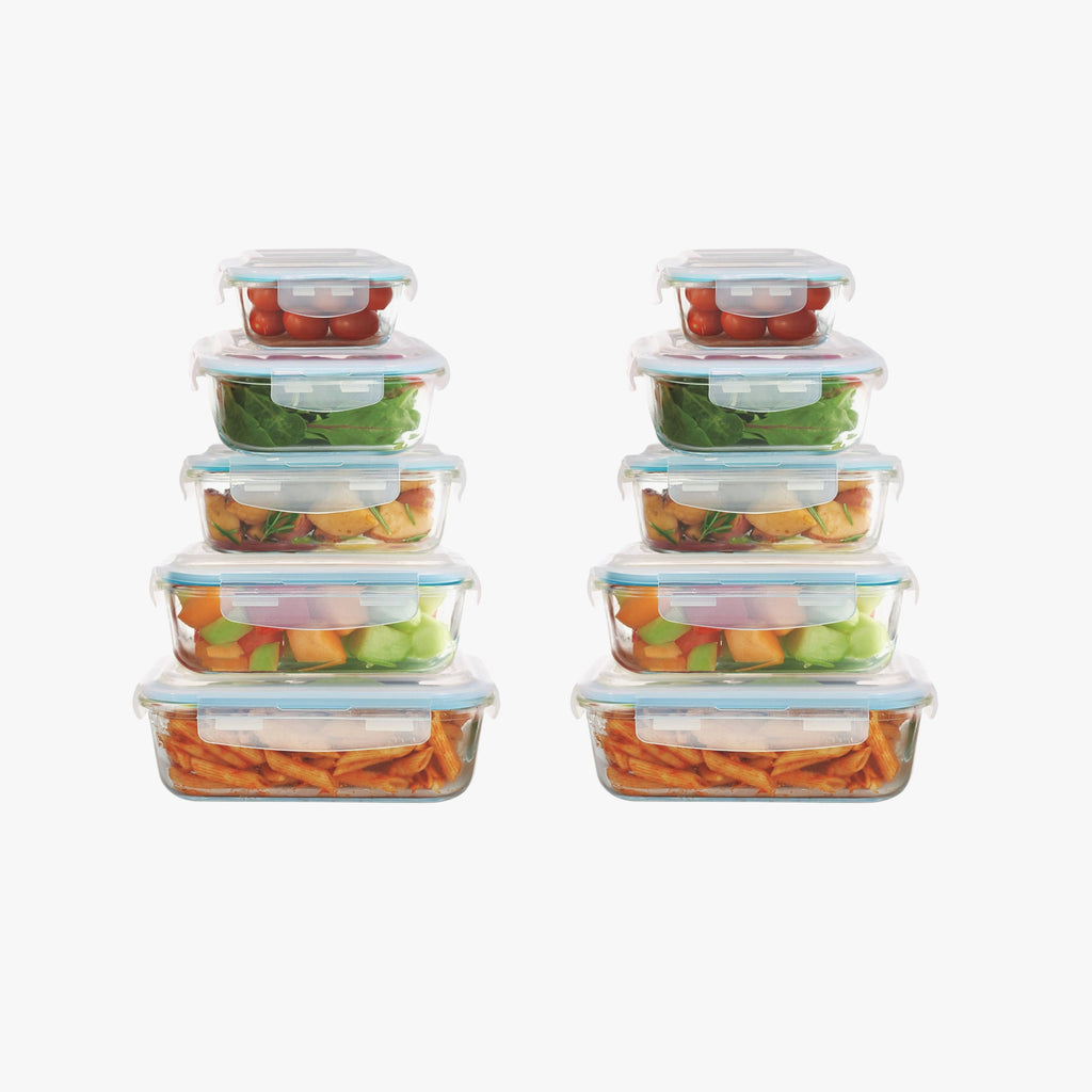 20-Piece Glass Food Storage Containers with Airtight Locking Lids (10 Containers + 10 Lids)