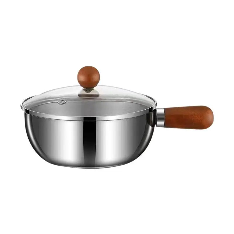 ♥Stainless Steel Cooking Pans with Wooden Handle & Glass Lid