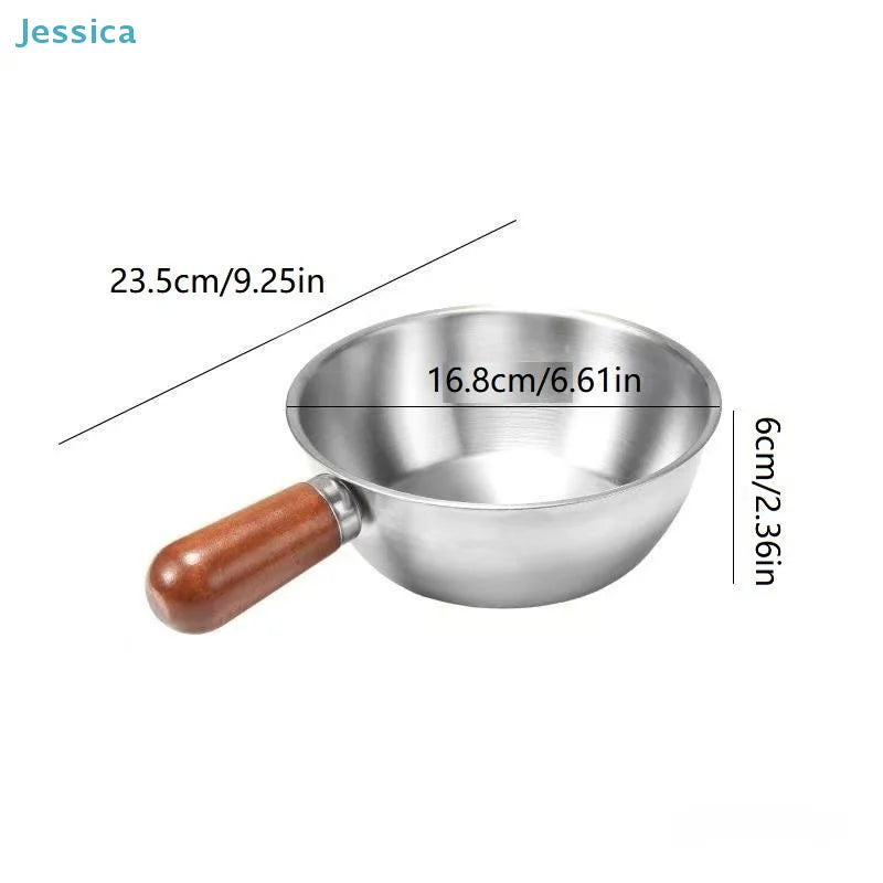 ♥Stainless Steel Cooking Pans with Wooden Handle & Glass Lid