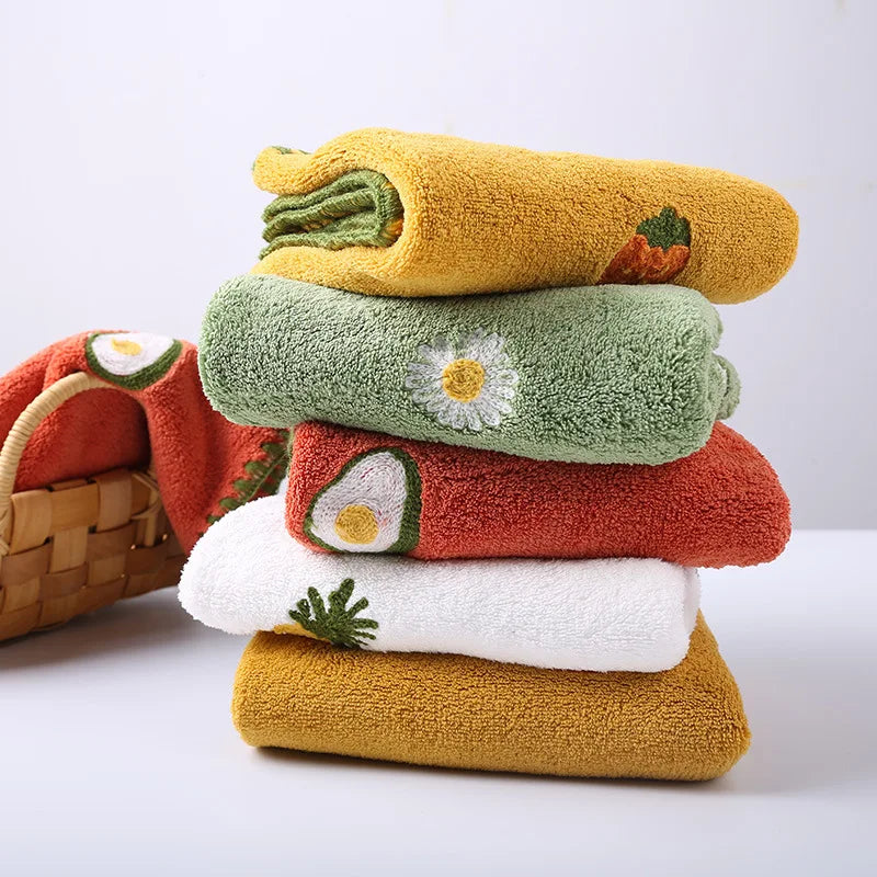 Absorbent Hand Towel with Fruit Embroidery,