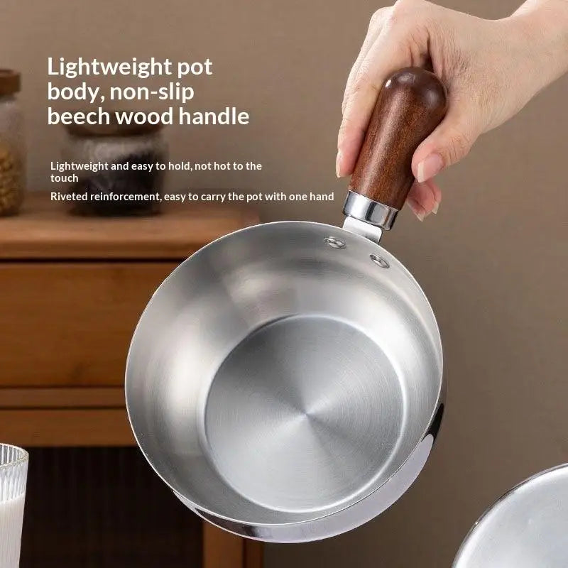 ♥Stainless Steel Cooking Pans with Wooden Handle & Glass Lid