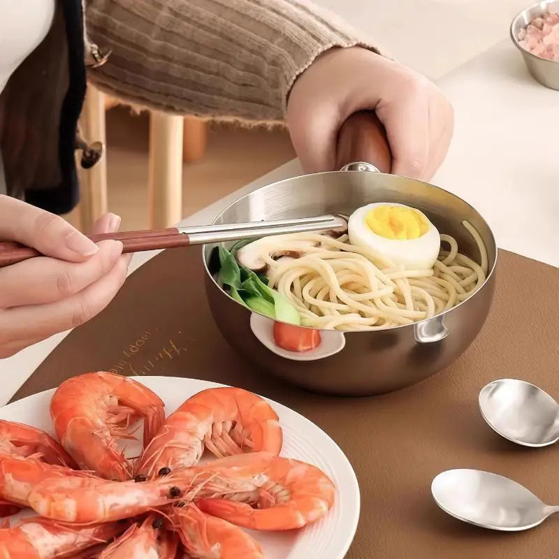 ♥Stainless Steel Cooking Pans with Wooden Handle & Glass Lid