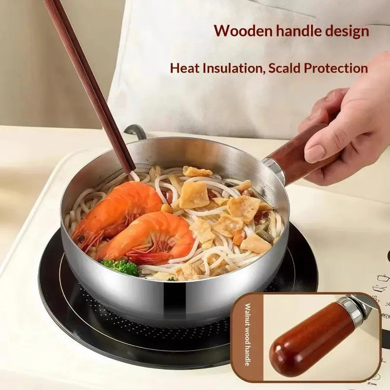 ♥Stainless Steel Cooking Pans with Wooden Handle & Glass Lid