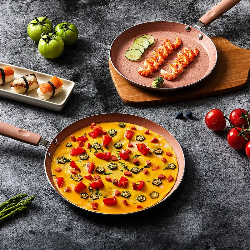 Non Stick Flat Frying Pan Shallow Edge Flat Bottom