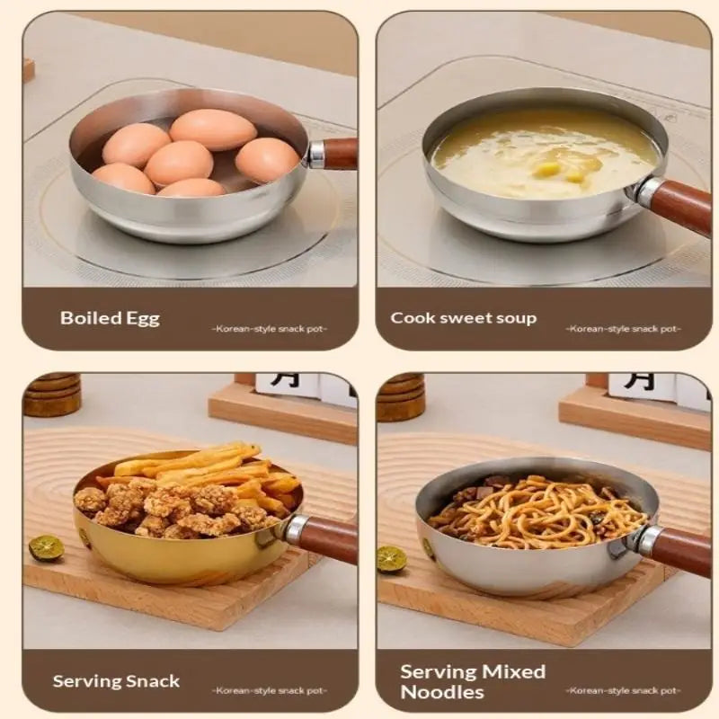 ♥Stainless Steel Cooking Pans with Wooden Handle & Glass Lid