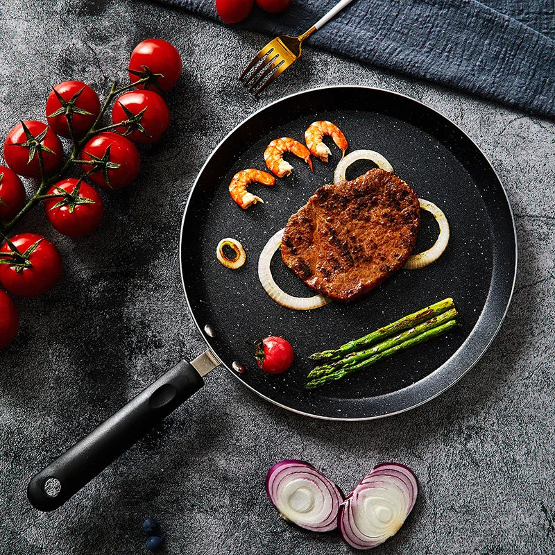 Non Stick Flat Frying Pan Shallow Edge Flat Bottom