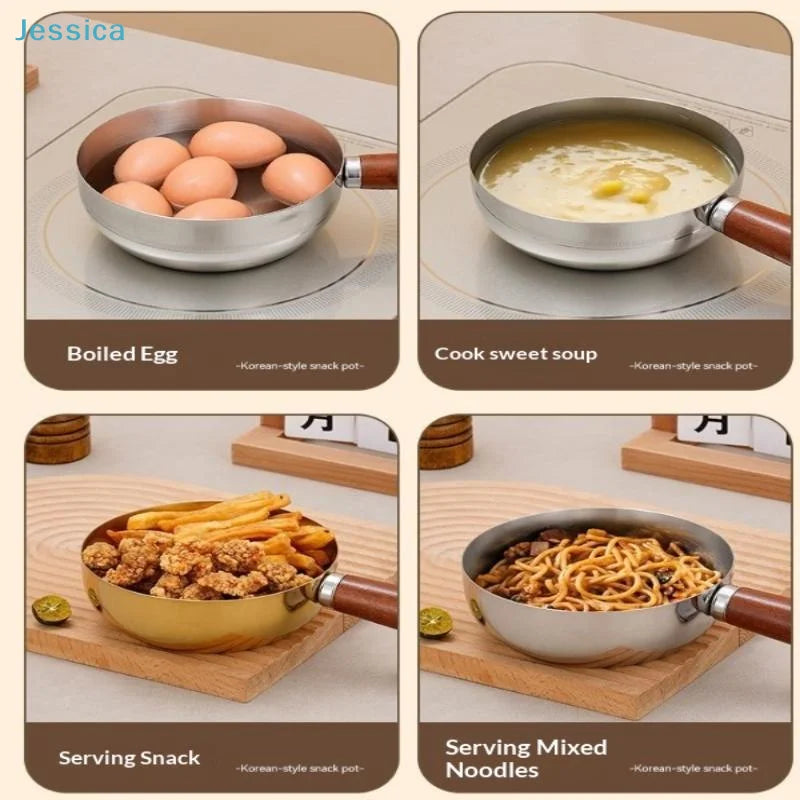 ♥Stainless Steel Cooking Pans with Wooden Handle & Glass Lid