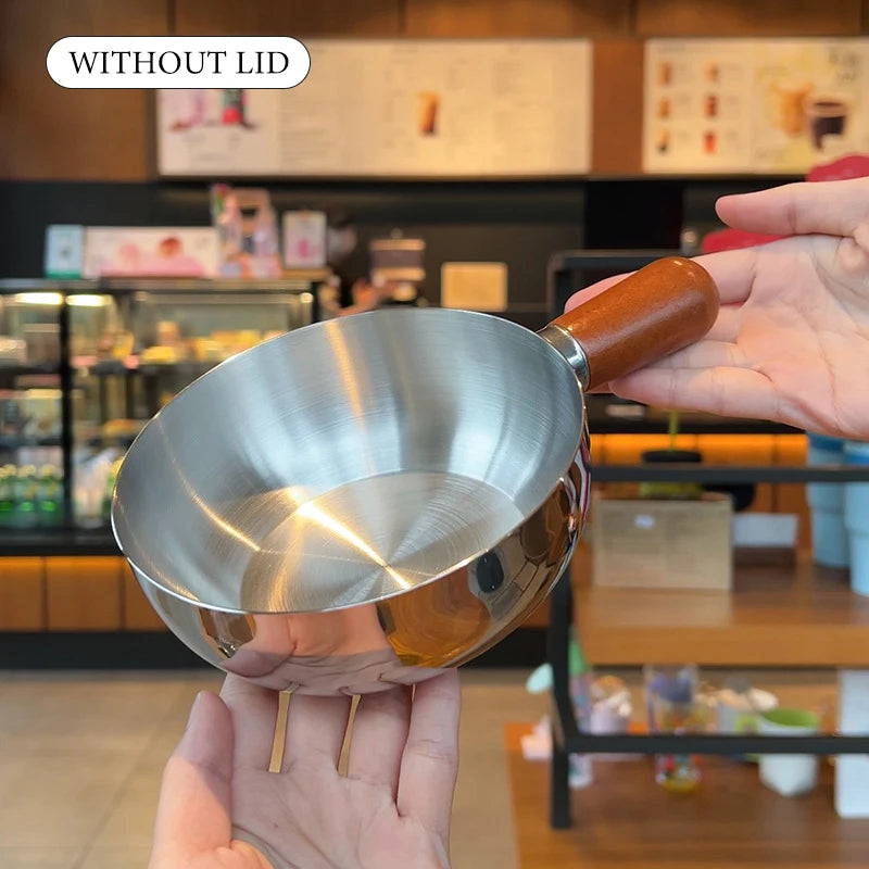 ♥Stainless Steel Cooking Pans with Wooden Handle & Glass Lid