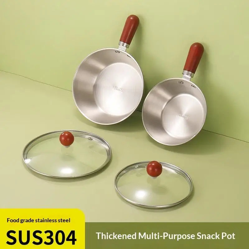 ♥Stainless Steel Cooking Pans with Wooden Handle & Glass Lid