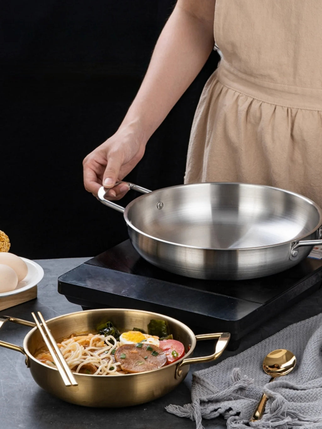 Stainless Steel Cookware Saucepan Dry Pots with Handle