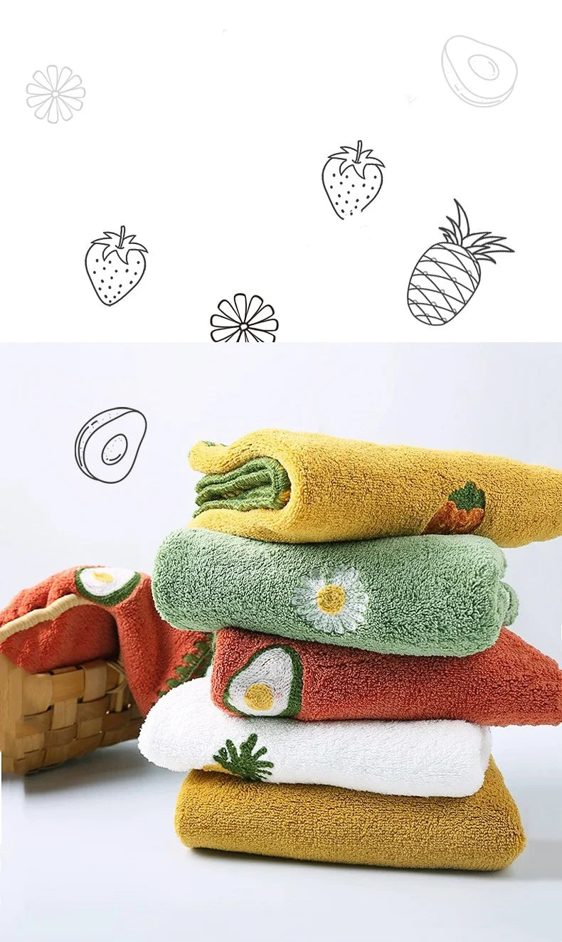 Absorbent Hand Towel with Fruit Embroidery,