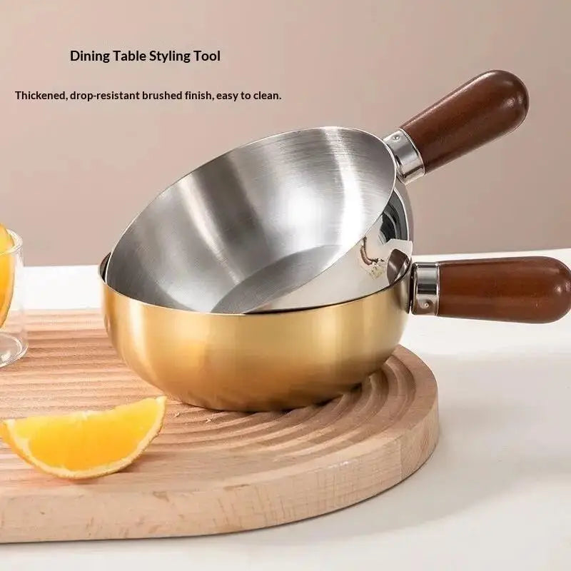 ♥Stainless Steel Cooking Pans with Wooden Handle & Glass Lid