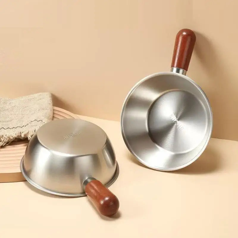 ♥Stainless Steel Cooking Pans with Wooden Handle & Glass Lid