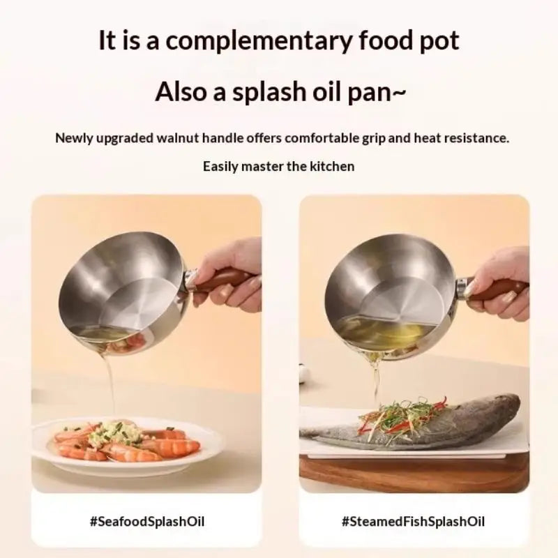 ♥Stainless Steel Cooking Pans with Wooden Handle & Glass Lid