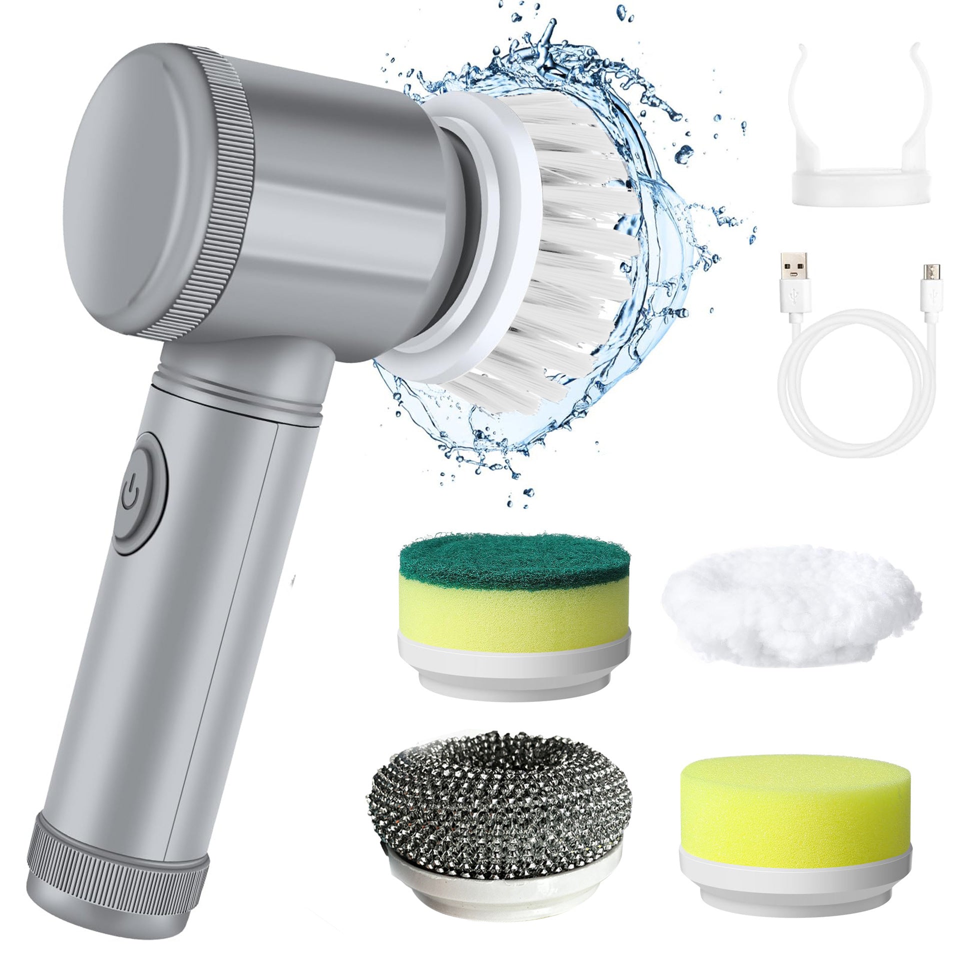 NNEDSZ Grey Electric Cleaning Brush with Multiple Attachments